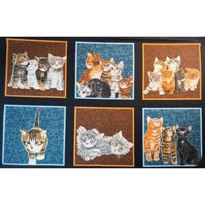 Fabric RARE Counting Kittens Panel of 10.25 x 10.5" (6) Kitten Squares 23"x45” W